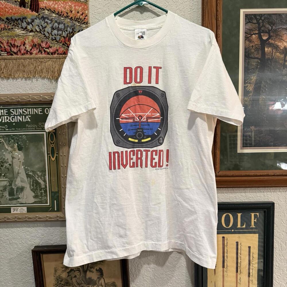 Vintage 90s RARE Do It Inverted F-16 Top Gun Fighter Jet White Shirt Size Large